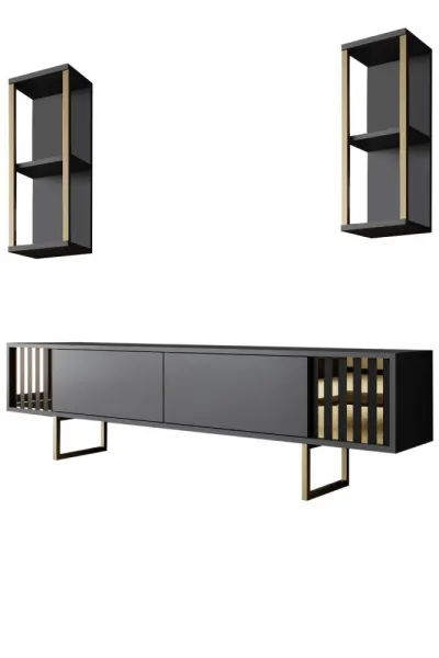 Kalune Design Sada nábytku do obývacího pokoje Gold Line antracit/zlatá