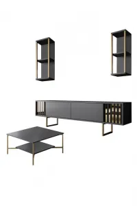 Kalune Design Sada nábytku do obývacího pokoje Gold Line antracit/zlatá