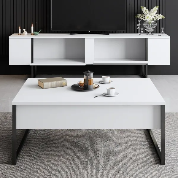 Living Room Furniture Set Luxe Set - White, Black