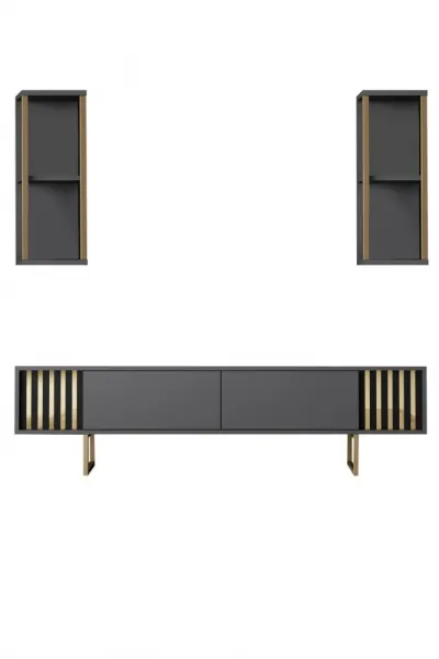 Kalune Design Sada nábytku do obývacího pokoje Gold Line antracit/zlatá