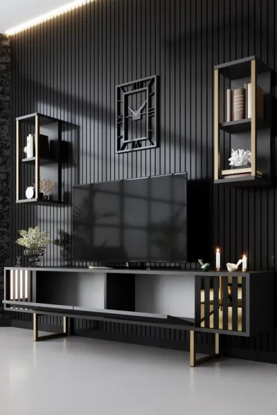 Kalune Design Sada nábytku do obývacího pokoje Gold Line antracit/zlatá
