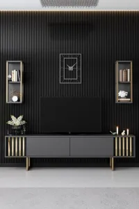 Kalune Design Sada nábytku do obývacího pokoje Gold Line antracit/zlatá