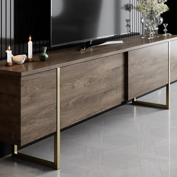 TV stolík Luxe - Walnut, Gold
