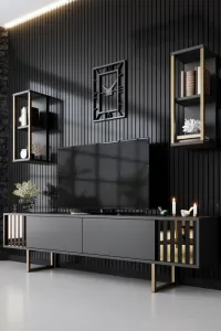 Kalune Design Sada nábytku do obývacího pokoje Gold Line antracit/zlatá