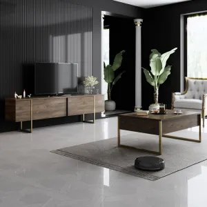 TV stolík Luxe - Walnut, Gold