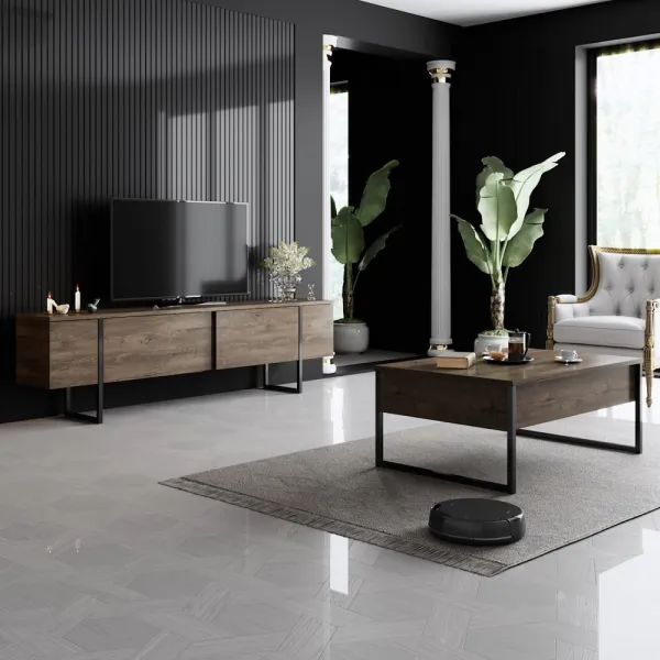 TV stolík Luxe - Walnut, Black