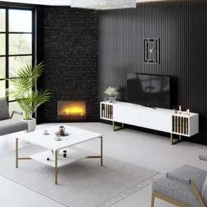TV stolík Gold Line - White, Gold
