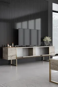 TV stolík Luxe - Travertine, Gold