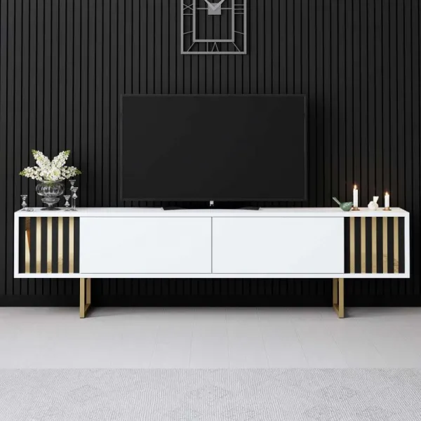 TV stolík Gold Line - White, Gold