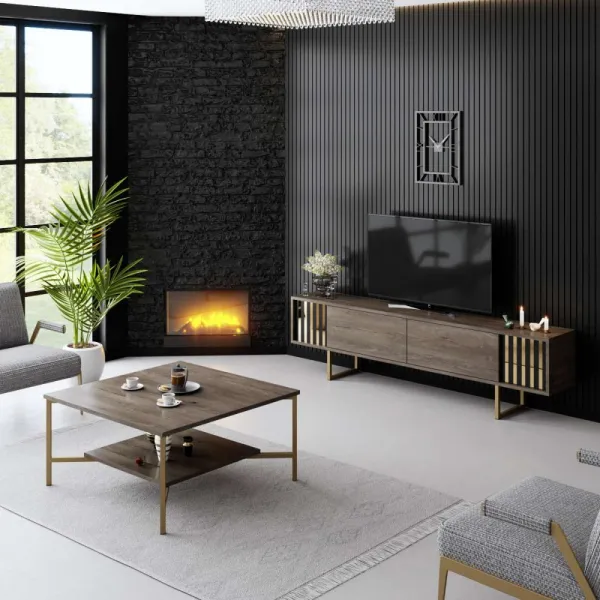 TV stolík Gold Line - Walnut, Black
