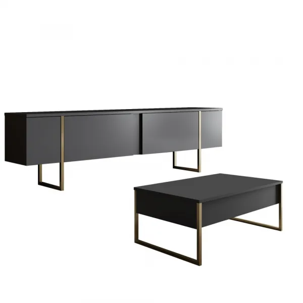 Kalune Design Sada nábytku do obývacího pokoje Luxe antracit/zlatá II