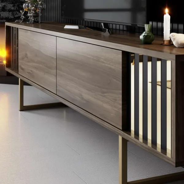 TV stolík Gold Line - Walnut, Black