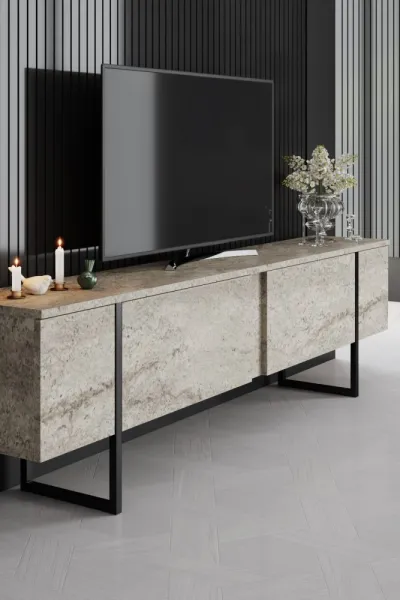 TV stolík Luxe - Travertine, Black