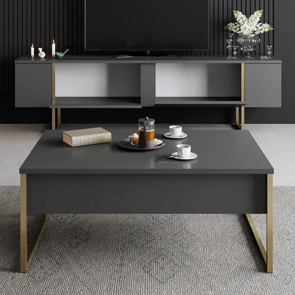 TV stolík Luxe - Anthracite, Gold