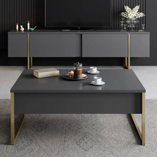 TV stolík Luxe - Anthracite, Gold