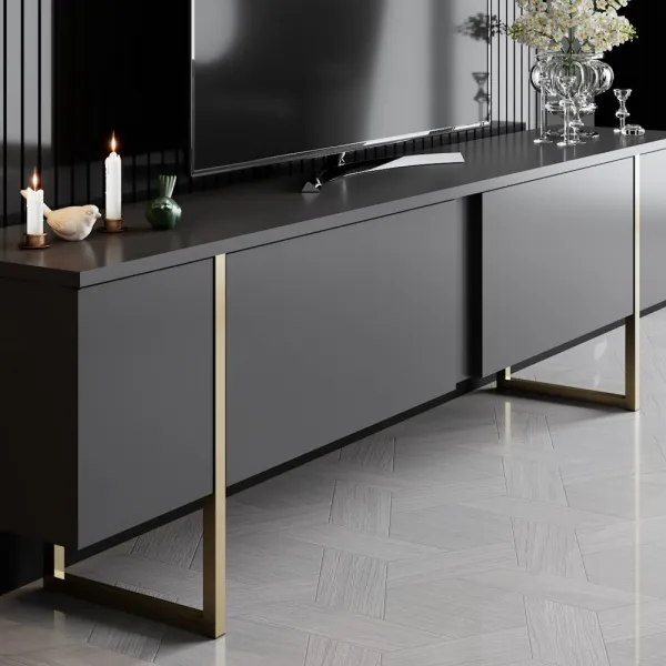 TV stolík Luxe - Anthracite, Gold