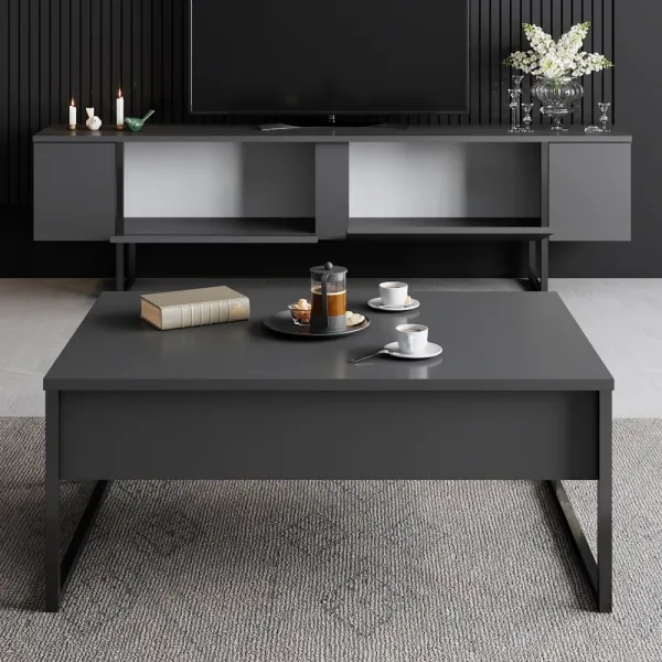 Kalune Design Sada nábytku do obývacího pokoje Luxe antracit/černá II
