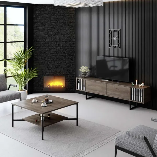 TV stolík Chrome Line - Walnut, Black