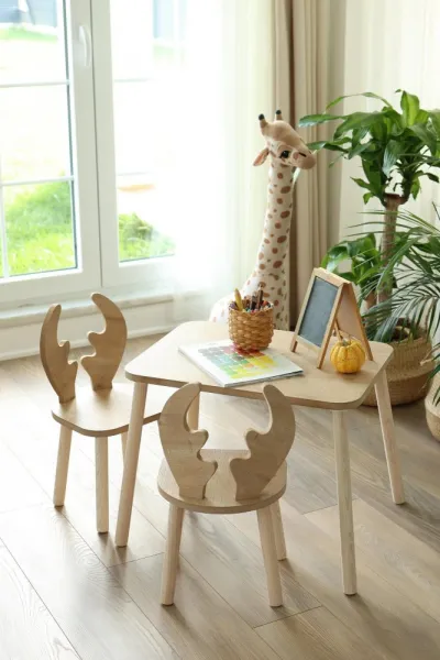 Kid's Table Set Deer Two Chair Set - Brown
