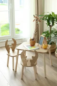 Kid's Table Set Deer Two Chair Set - Brown
