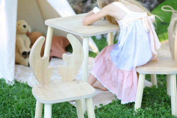 Kid's Table Set Deer Two Chair Set - Brown
