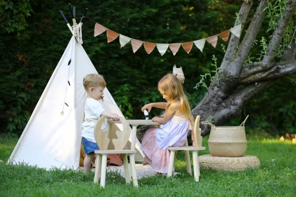 Kid's Table Set Deer Two Chair Set - Brown