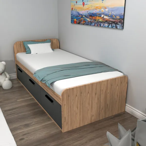 Rám jednolôžkovej postele Akser - Atlantic Pine, Anthracite