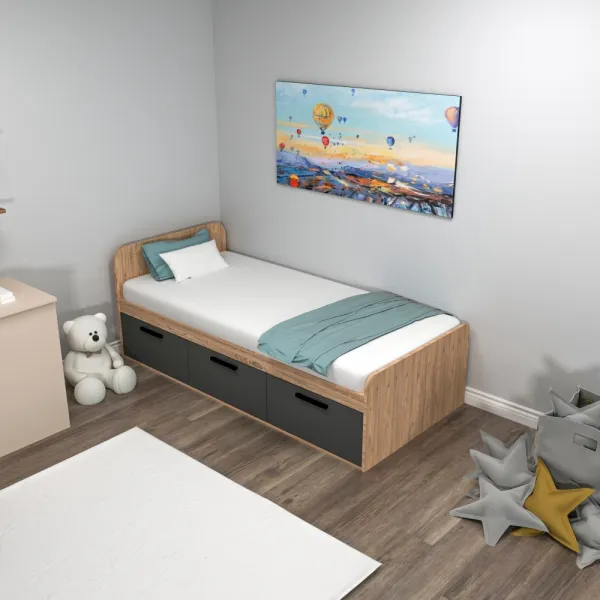 Rám jednolôžkovej postele Akser - Atlantic Pine, Anthracite