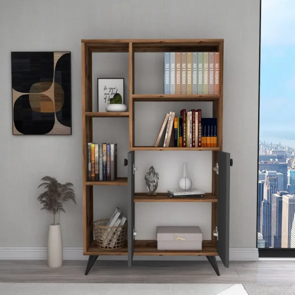 Knižnica Meldan - Light Walnut, Anthracite
