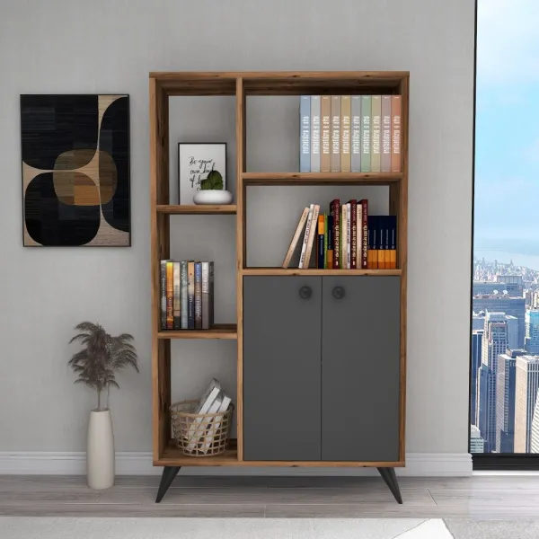 Knižnica Meldan - Light Walnut, Anthracite