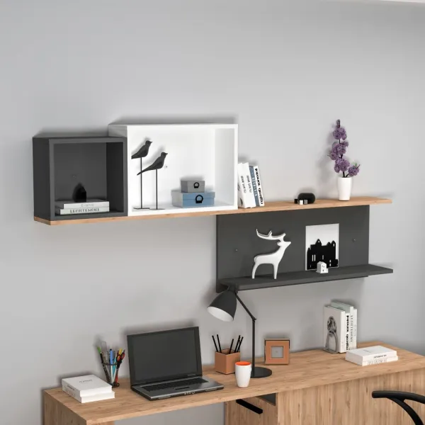 Nástenná polica Akser - Atlantic Pine, Anthracite White
