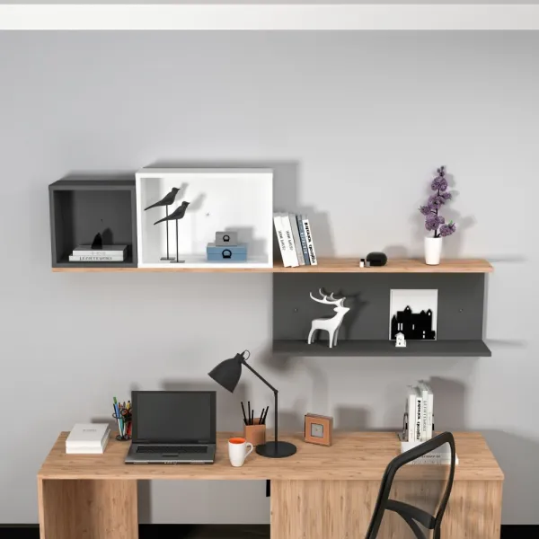 Nástenná polica Akser - Atlantic Pine, Anthracite White