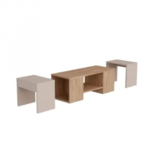 Súprava konferenčných stolíkov Sartos - Atlantic Pine, Beige
