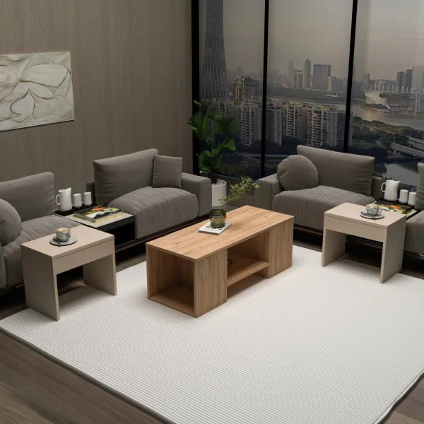 Súprava konferenčných stolíkov Sartos - Atlantic Pine, Beige