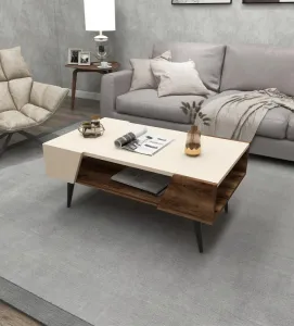 Konferenčný stolík Aren - Beige, Light Walnut