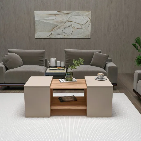 Súprava konferenčných stolíkov Sartos - Atlantic Pine, Beige