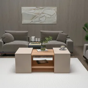 Súprava konferenčných stolíkov Sartos - Atlantic Pine, Beige