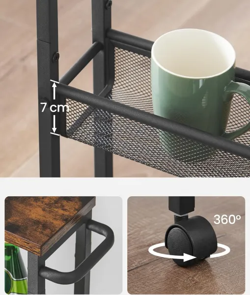 SONGMICS Pojazdný kuchynský vozík Vasagle Compi 77 cm čierny/hnedý