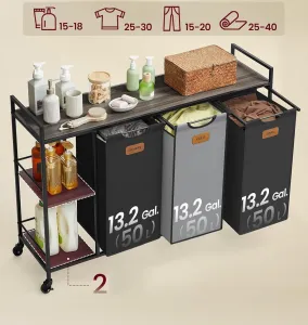 SONGMICS Kôš na bielizeň Vasagle Asas 150 l čierny/šedý/hnedý