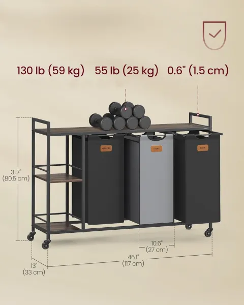 SONGMICS Kôš na bielizeň Vasagle Asas 150 l čierny/šedý/hnedý