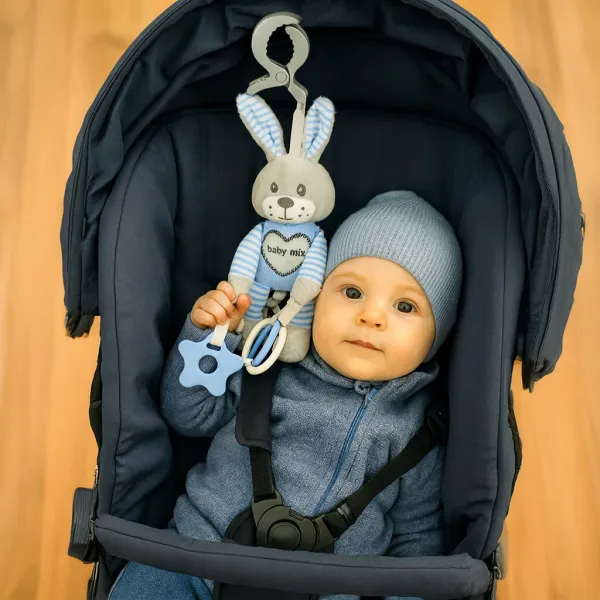 Edukačná hrajúca plyšová hračka s klipom Baby Mix králik modrý