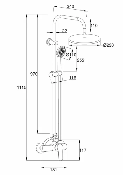 INVENA - Sprchový stĺp MALTA so sprchovou batériou AU-27-B01-S