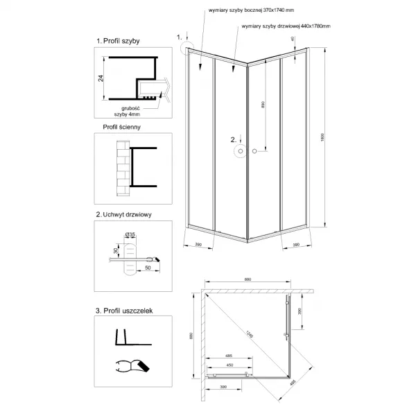 INVENA - Sprchovací kút štvorec PARLA, profil: chróm, sklo frosted 90x90 AK-48-191-O
