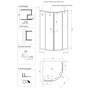 INVENA - Sprchovací kút štvrťkruh MARBELLA, profil: chróm, sklo frosted 90x90cm AK-46-191-O