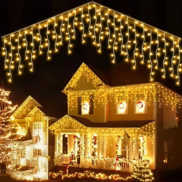 Vianočné vonkajšie svietielka, 500LED, 23m, cencúle, FLASH, teplá biela