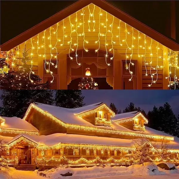 Vianočné vonkajšie svietielka, 500LED, 23m, cencúle, FLASH, teplá biela