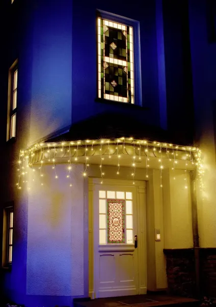 Vianočné vonkajšie svietielka, 500LED, 23m, cencúle, FLASH, teplá biela