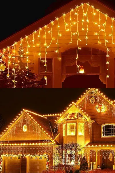 Vianočné vonkajšie svietielka, 500LED, 23m, cencúle, FLASH, teplá biela