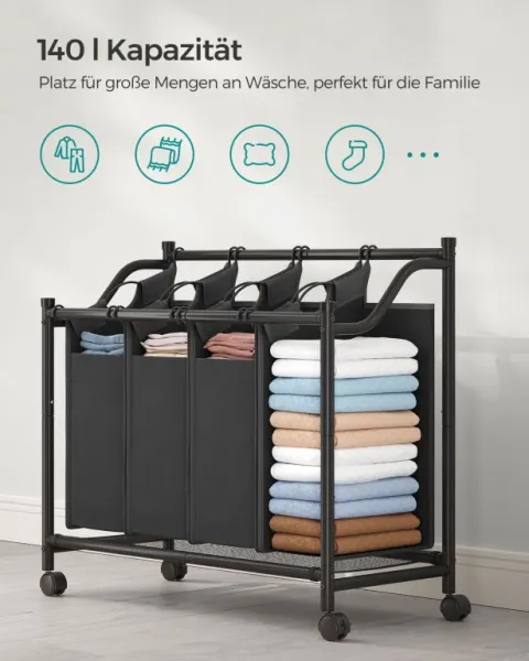 SONGMICS kôš na bielizeň 4×35 l, čierny