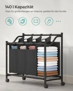 SONGMICS kôš na bielizeň 4×35 l, čierny